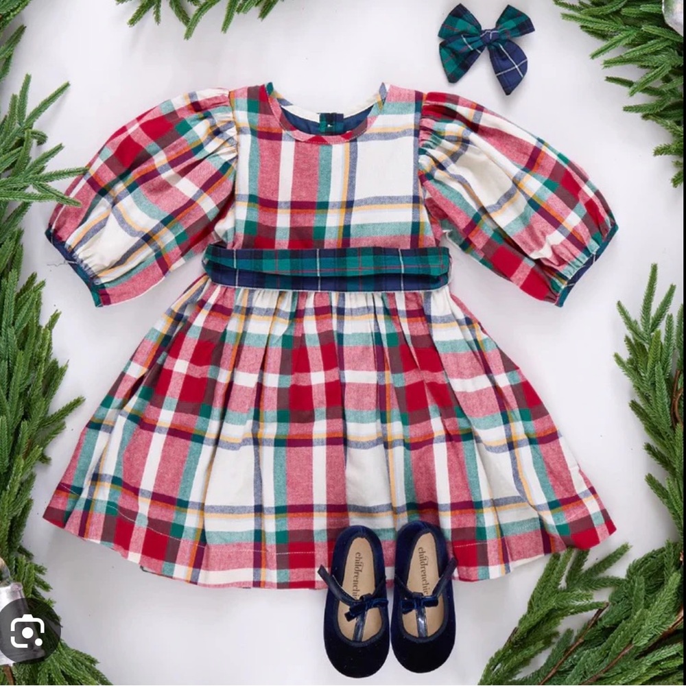 Pink Chicken Ruby Holiday Tartan Dress, 2Y